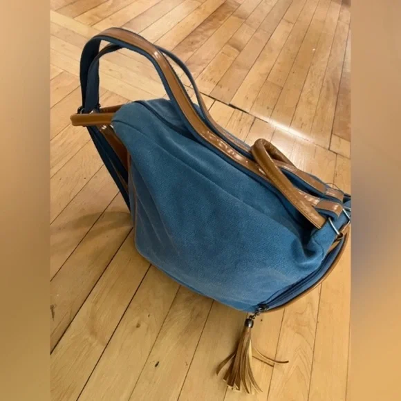 Oris Blue Canvas Brown Leather Jet Setter Bag - Picture 4 of 12